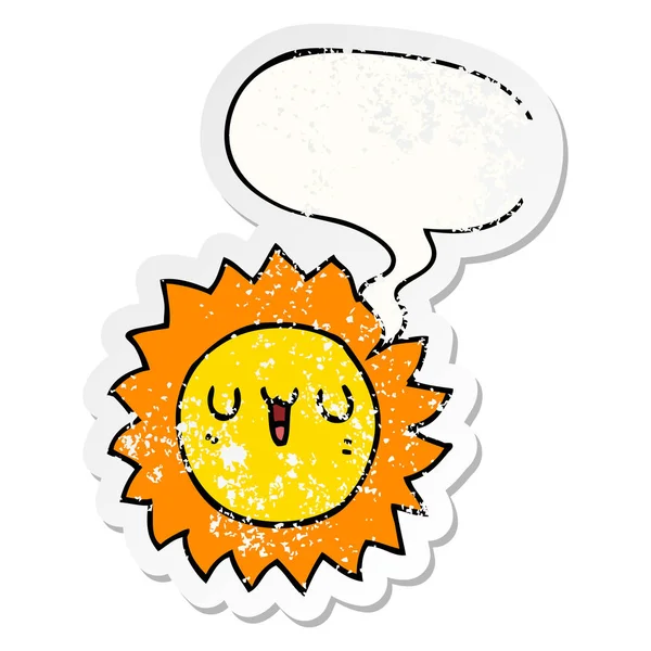 Karikatur Sonne und Sprechblase beunruhigt Aufkleber — Stockvektor