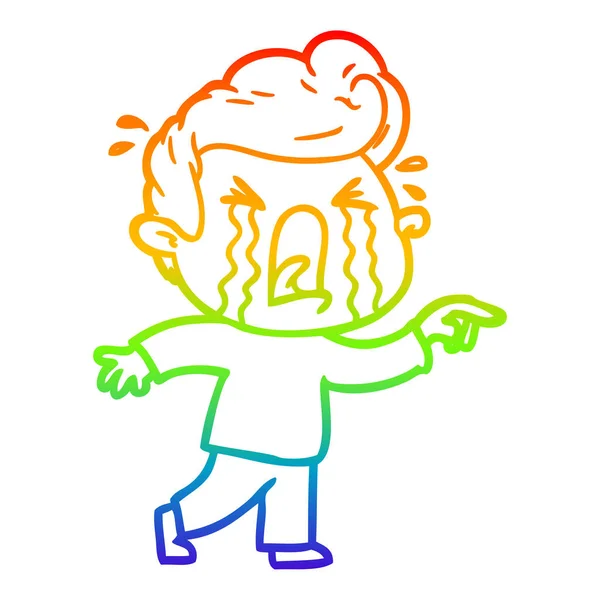 Regenboog gradiënt lijntekening cartoon huilen man — Stockvector