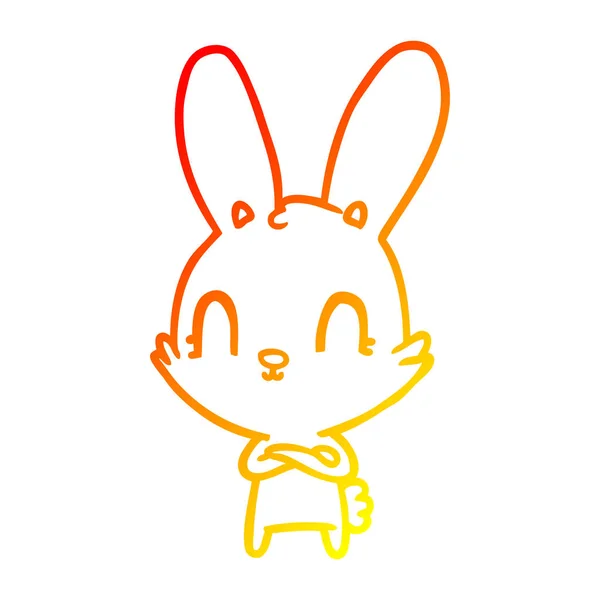 Тёплая градиентная линия, нарисованная милым мультяшным кроликом — стоковый вектор