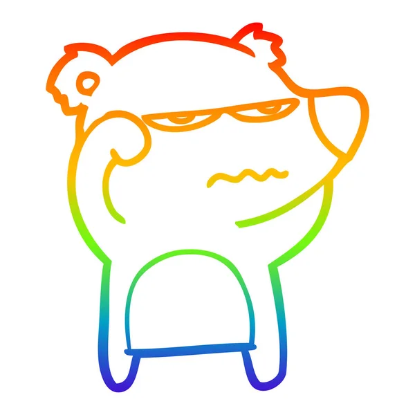 Rainbow gradient line drawing angry bear polar cartoon — Stock Vector
