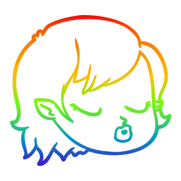 虹のグラデーションライン描画漫画吸血鬼の女の子の顔 — ストックベクタ