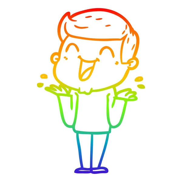 Rainbow gradient line drawing cartoon man laughing — Stock Vector