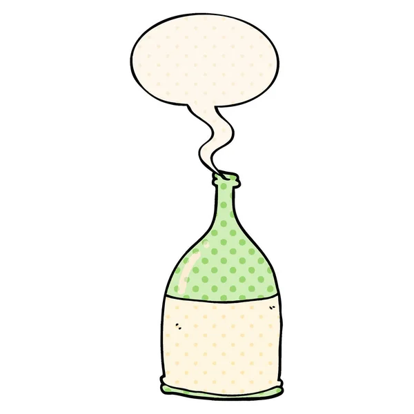 Tecknad flaska och pratbubbla i serietidningsstil — Stock vektor
