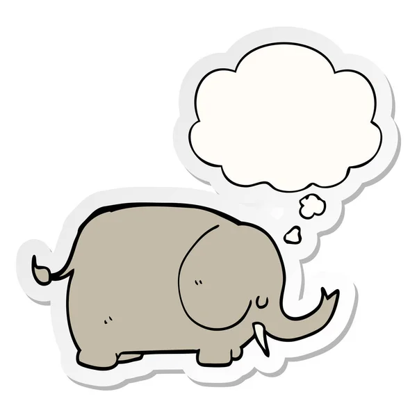 Elefante de dibujos animados y burbuja de pensamiento como una pegatina impresa — Vector de stock