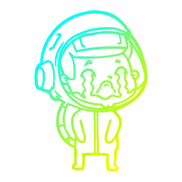Línea de gradiente frío dibujo dibujos animados astronauta llorando — Vector de stock