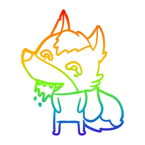 Rainbow gradient ligne dessin dessin animé loup affamé — Image vectorielle