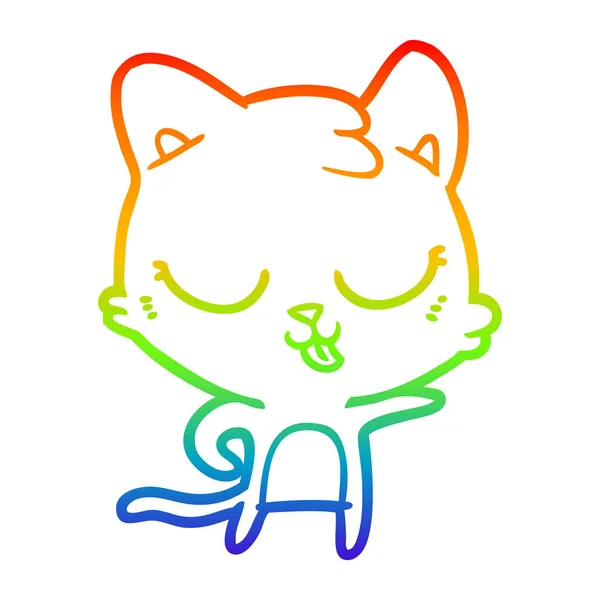 Regenbogen Gradienten Linie Zeichnung Karikatur Katze — Stockvektor