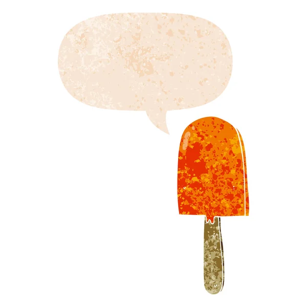 Cartoon lollipop and speech bubble in retro textured style — Stock Vector