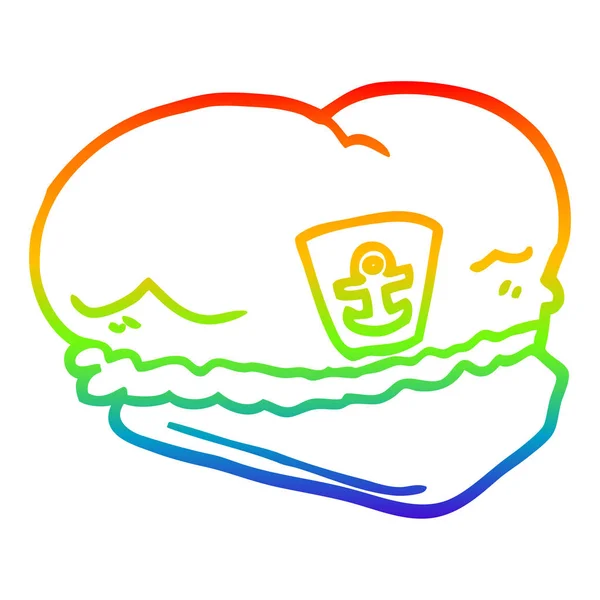 Linea gradiente arcobaleno disegno fumetto cappello marinaio — Vettoriale Stock