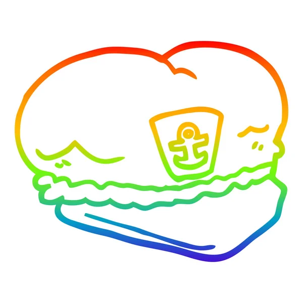 Arco iris gradiente línea dibujo dibujos animados marinero sombrero — Archivo Imágenes Vectoriales