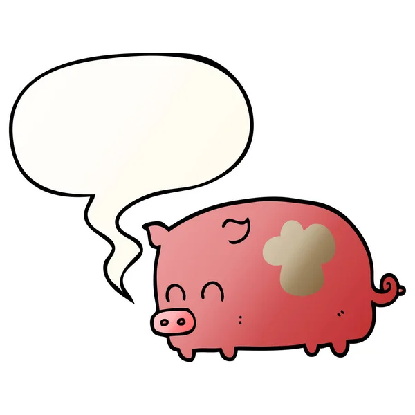 Pürüzsüz degrade tarzında sevimli karikatür domuz ve konuşma balonu — Stok Vektör