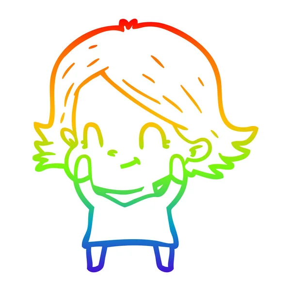 Rainbow gradient line drawing cartoon friendly girl — Stock Vector