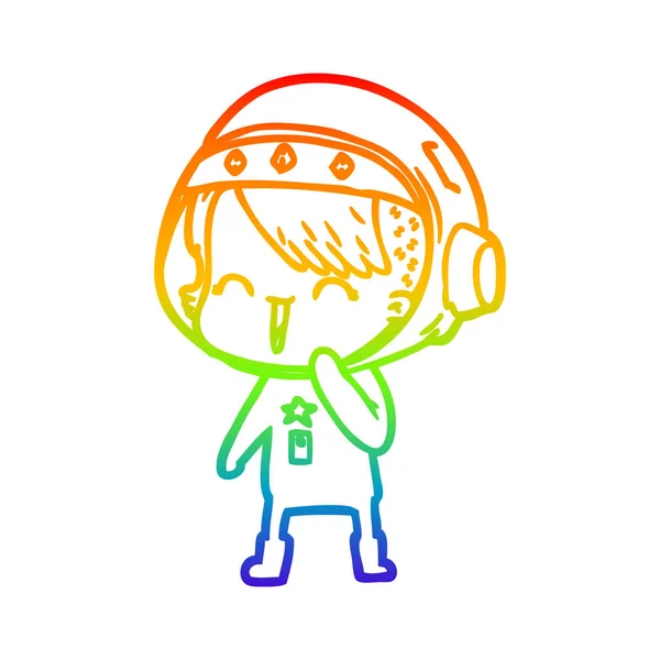 Arco iris gradiente línea dibujo feliz dibujos animados espacio chica — Vector de stock