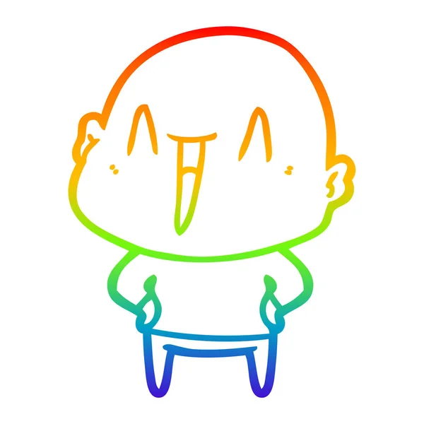 Arco iris gradiente línea dibujo feliz dibujos animados calvo hombre — Vector de stock