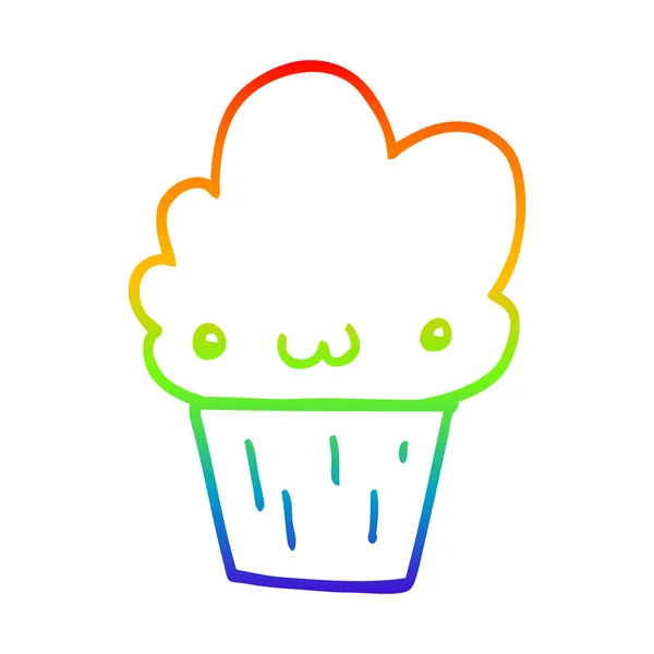 彩虹渐变线绘制卡通纸杯蛋糕与脸 — 图库矢量图片