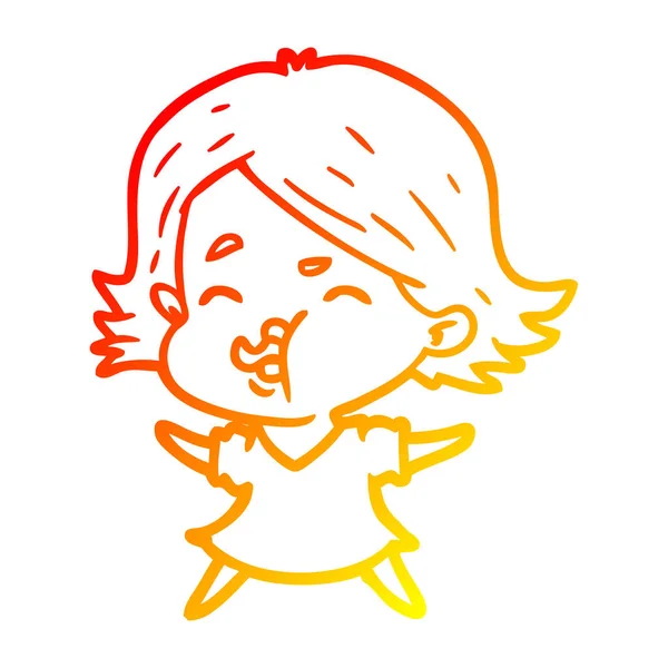 Linha gradiente quente desenho desenho cartoon menina puxando rosto — Vetor de Stock