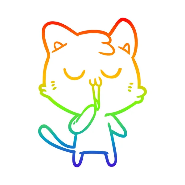Rainbow gradient line drawing cartoon cat yawning — Stock Vector
