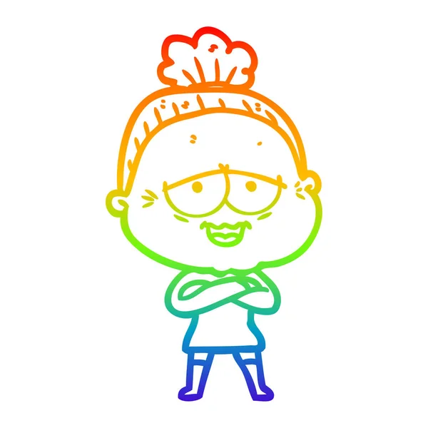 虹のグラデーションライン描画漫画幸せな老婦人 — ストックベクタ