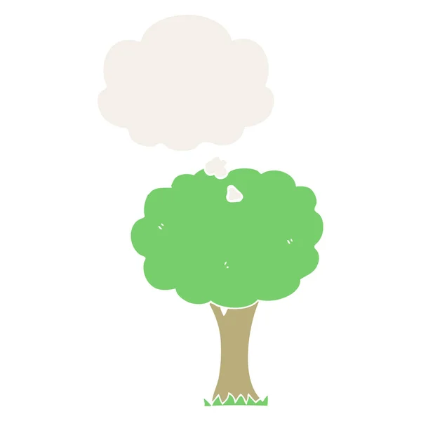 Árbol de dibujos animados y burbuja de pensamiento en estilo retro — Vector de stock