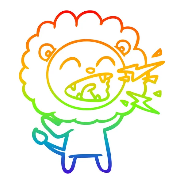 Arco iris gradiente línea dibujo dibujos animados rugiente león — Vector de stock