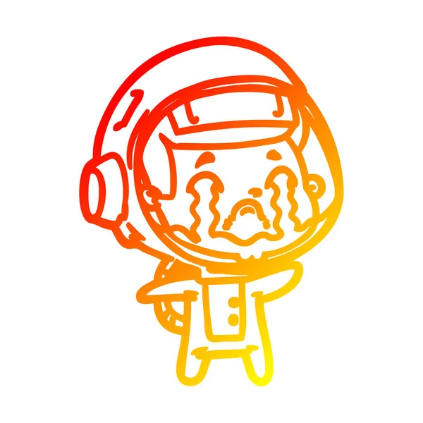 Línea de gradiente caliente dibujo dibujos animados astronauta llorando — Archivo Imágenes Vectoriales