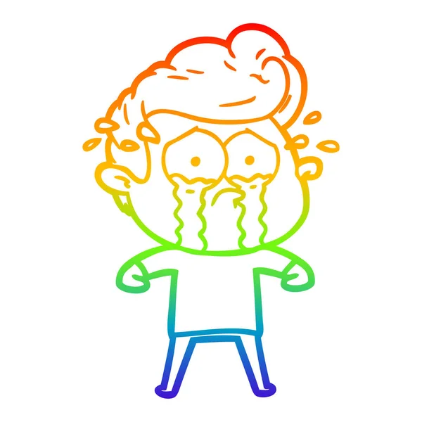 Arco iris gradiente línea dibujo dibujos animados llorando hombre — Vector de stock