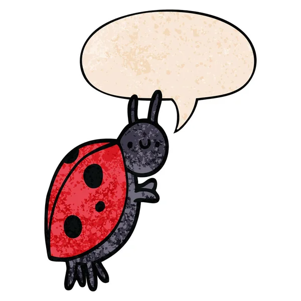 Coccinelle dessin animé et bulle de la parole dans le style de texture rétro — Image vectorielle