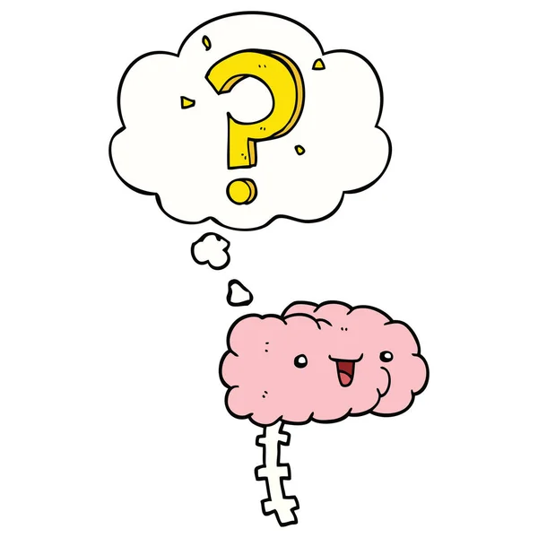 Cartoon curious brain and thought bubble — Stock Vector