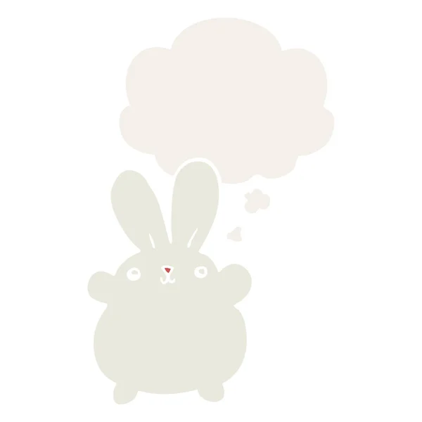 Carino coniglio cartone animato e bolla di pensiero in stile retrò — Vettoriale Stock