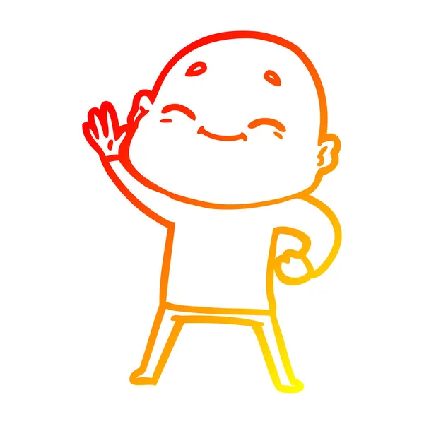 Línea de gradiente caliente dibujo feliz hombre calvo de dibujos animados — Vector de stock
