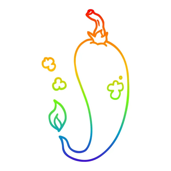 Regenbogen-Gradienten-Linie Zeichnung Karikatur Chili-Pfeffer — Stockvektor