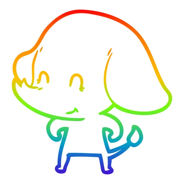 Regenboog gradiënt lijntekening cute cartoon olifant — Stockvector