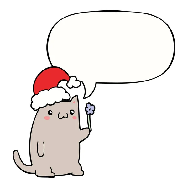 かわいい漫画のクリスマス猫とスピーチバブル — ストックベクタ