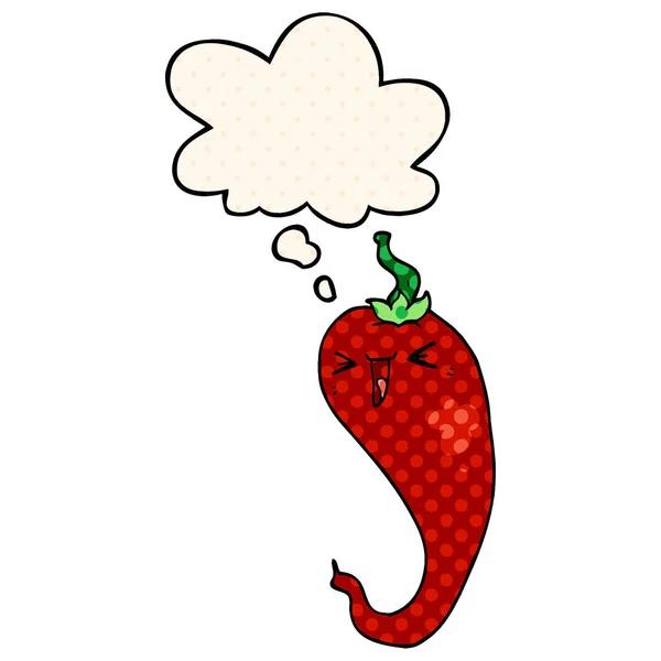 Tecknad Hot Chili peppar och tankebubbla i serietidning stil — Stock vektor