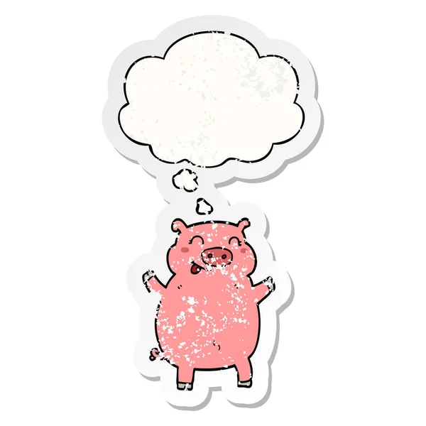 Cartoon varken en dacht Bubble als een verdrietig versleten sticker — Stockvector