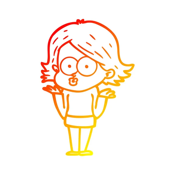暖かいグラデーションライン描画漫画の女の子のプーティング — ストックベクタ