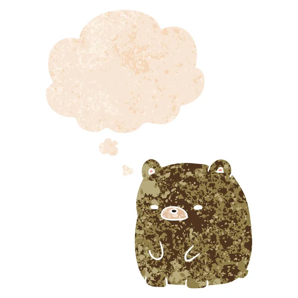 卡通悲伤的熊和思想泡沫在复古纹理风格 — 图库矢量图片