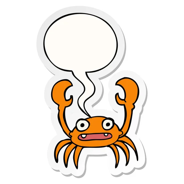 Cartoon krab en toespraak bubble sticker — Stockvector