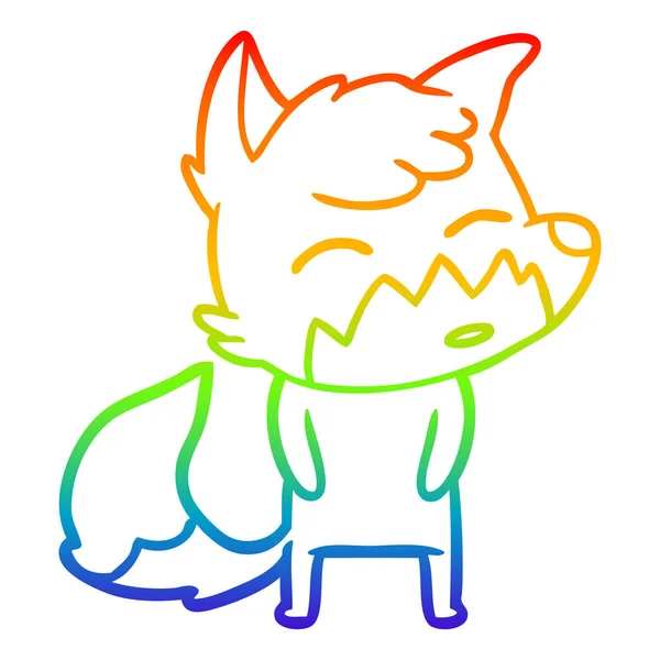 Rainbow gradient ligne dessin dessin animé renard — Image vectorielle