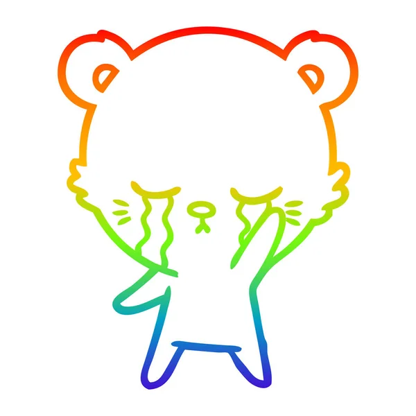 Радужная градиентная линия рисунок плачущий мультяшный белый медведь — стоковый вектор
