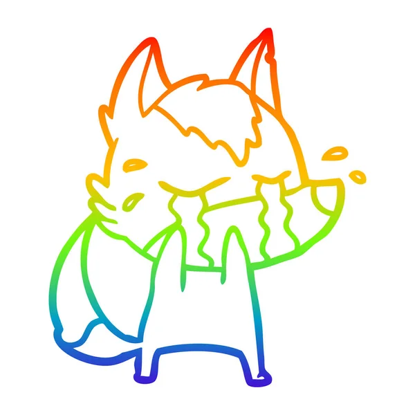 Linea gradiente arcobaleno disegno cartone animato lupo piangendo — Vettoriale Stock