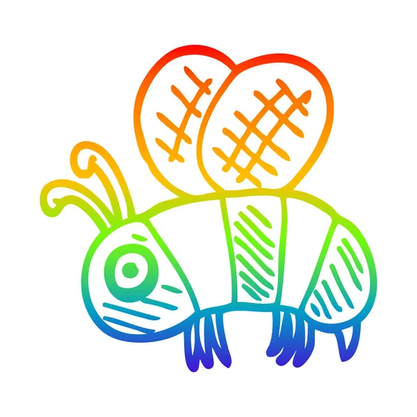 Rainbow gradient ligne dessin dessin animé abeille anxieuse — Image vectorielle