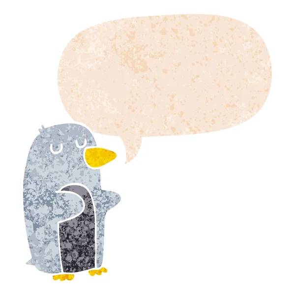 Cartoon-Pinguin und Sprechblase im Retro-Stil — Stockvektor