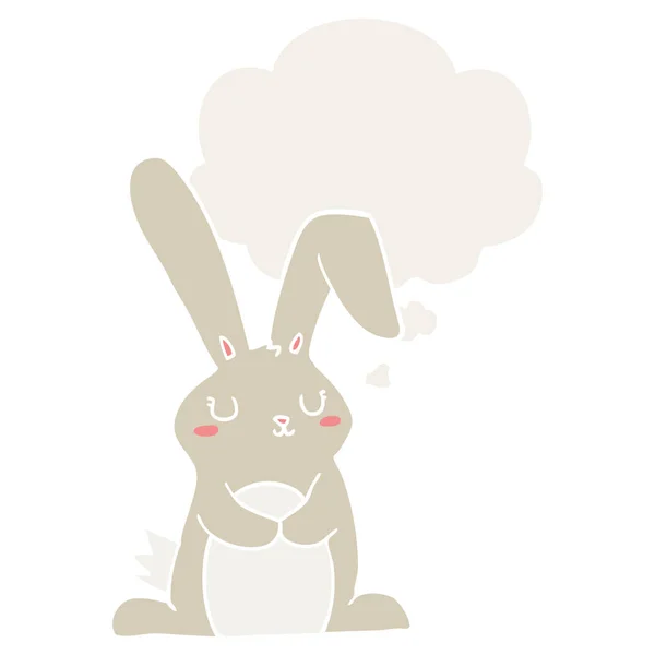 Dessin animé lapin et bulle de pensée dans le style rétro — Image vectorielle