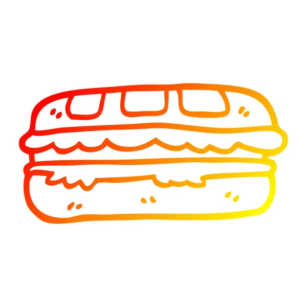 Warme Gradientenlinie Zeichnung Cartoon leckeres Sandwich — Stockvektor