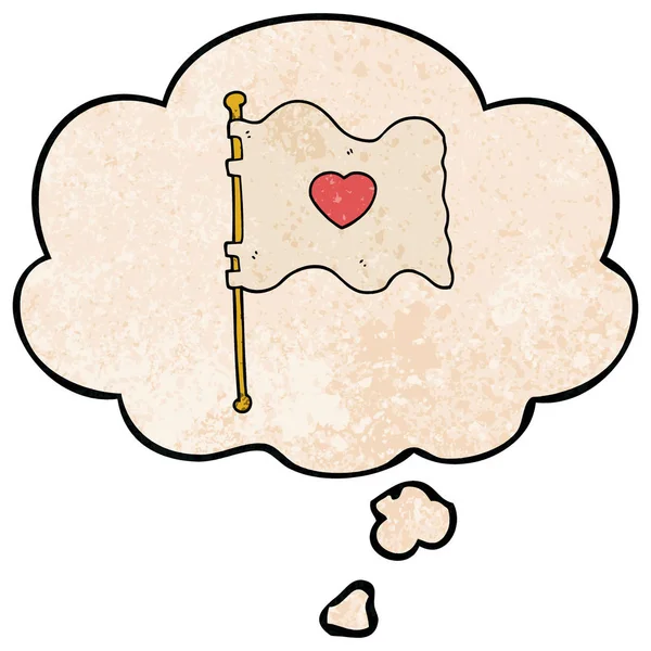 Grunge textur aşk kalp ve düşünce balonu ile karikatür bayrağı — Stok Vektör