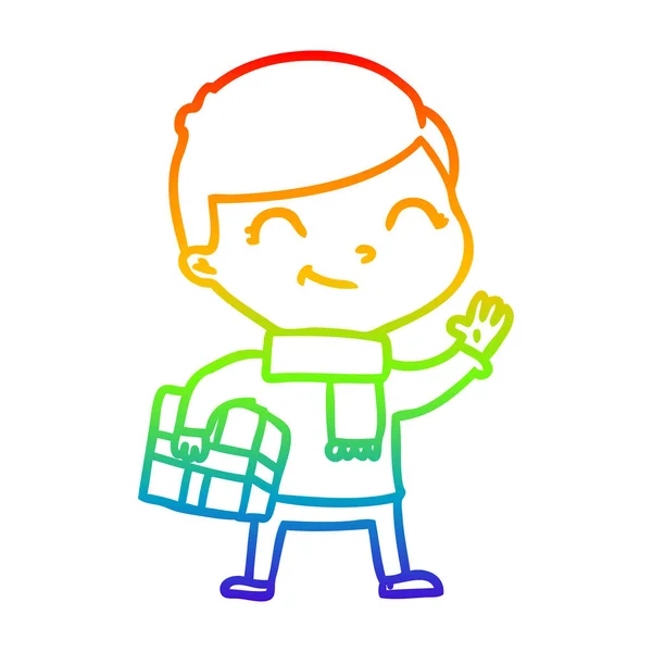 Rainbow gradient ligne dessin dessin animé garçon sourire — Image vectorielle