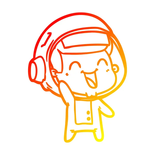 따뜻한 그라데이션 라인 그리기 행복 만화 우주 비행사 — 스톡 벡터