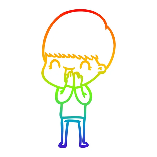 इंद्रधनुष्य ग्रेडिएंट ओळ आनंदी कार्टून मुलगा रेखाचित्र — स्टॉक व्हेक्टर