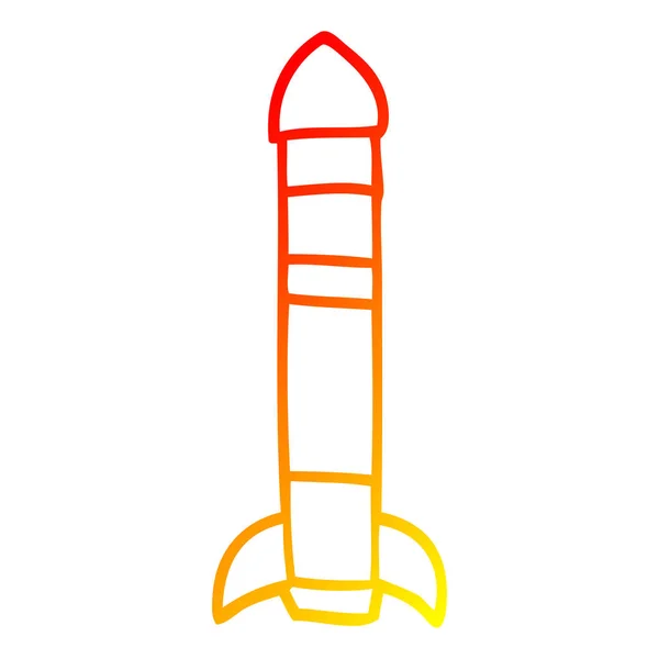 Línea de gradiente caliente dibujo de dibujos animados cohete alto — Vector de stock